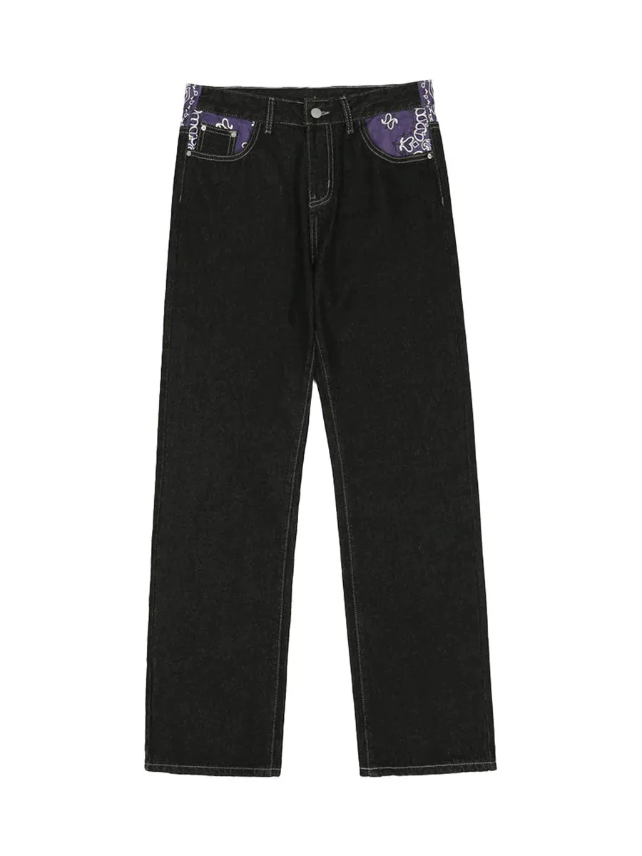 Sneakerhill Petal Letter Baggy Jeans