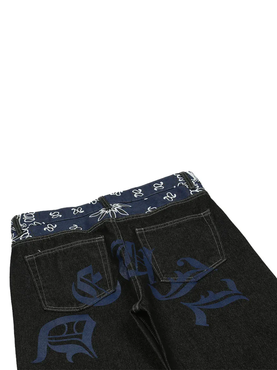 Sneakerhill Petal Letter Baggy Jeans