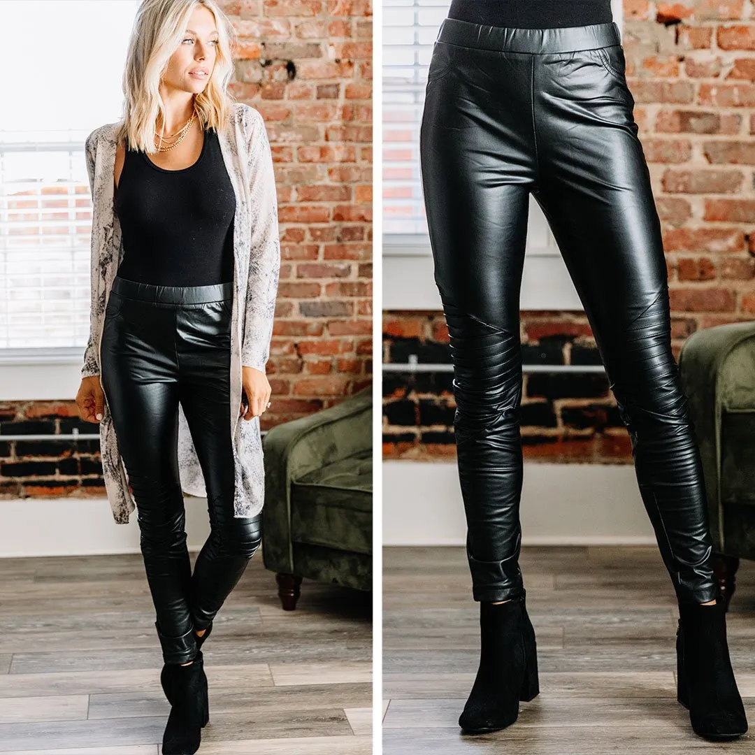 Take Action Black Faux Leather Leggings