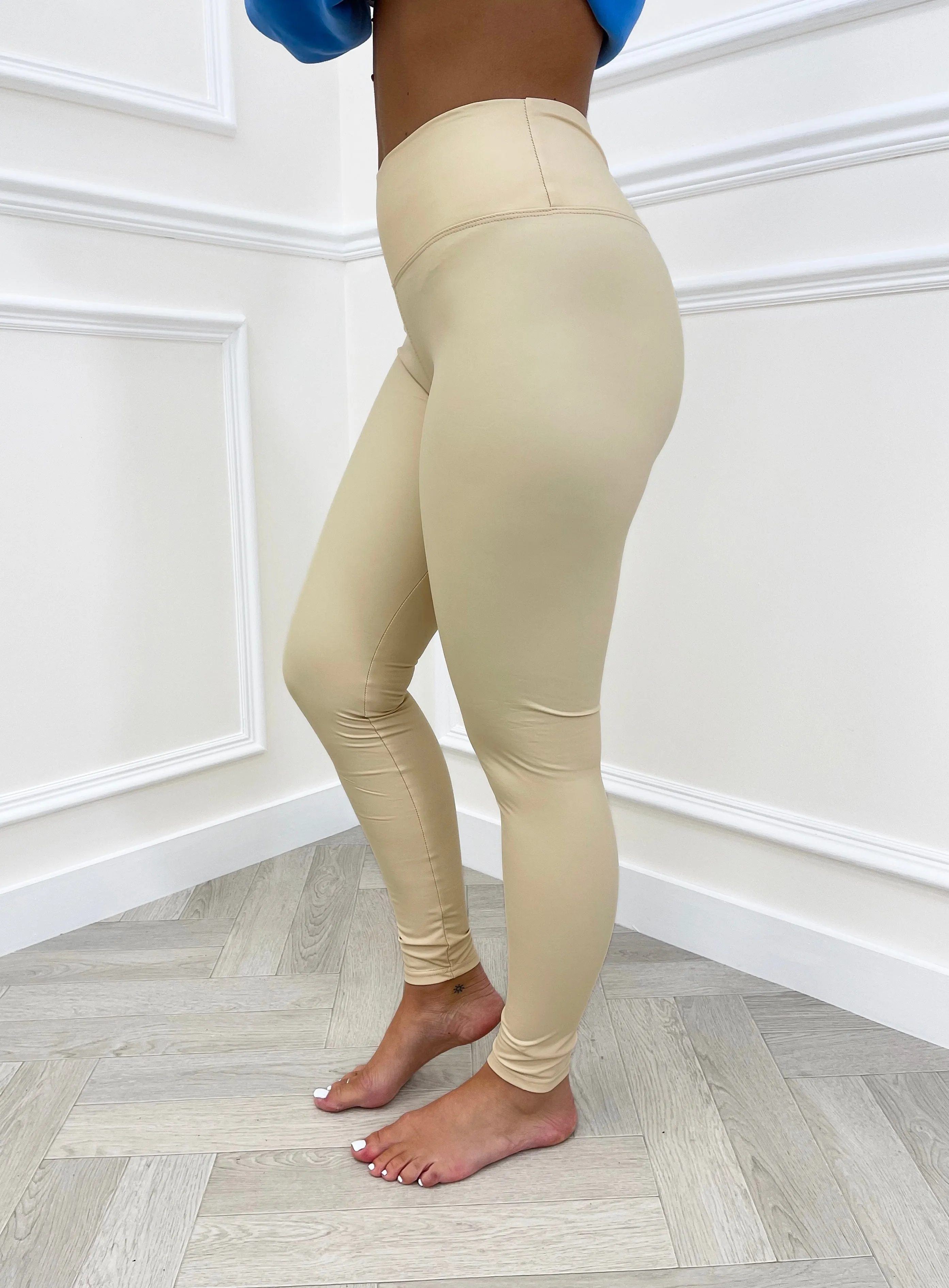 TARA cream faux leather leggings