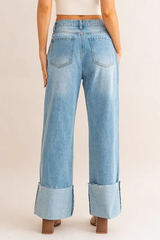 The Betty Wide Leg Cuffed Jeans