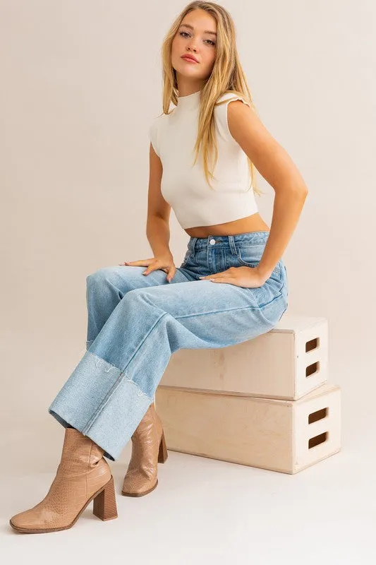 The Betty Wide Leg Cuffed Jeans