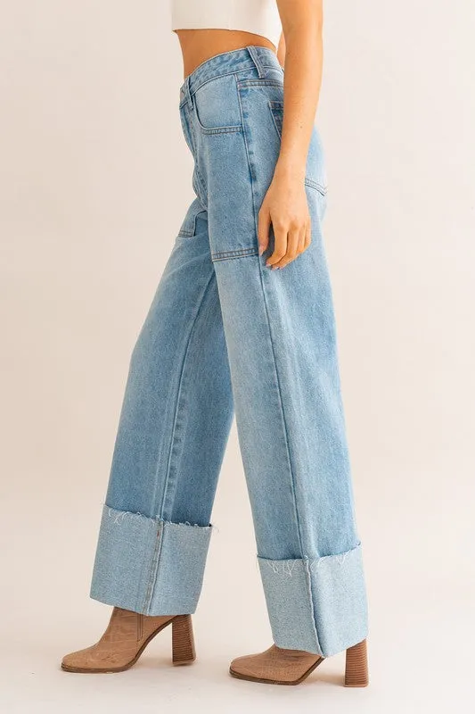 The Betty Wide Leg Cuffed Jeans