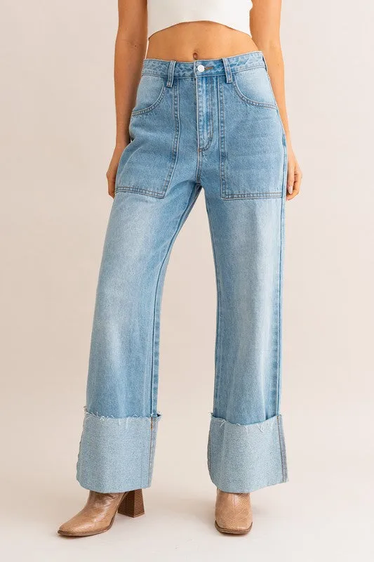 The Betty Wide Leg Cuffed Jeans