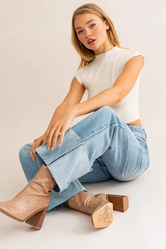 The Betty Wide Leg Cuffed Jeans