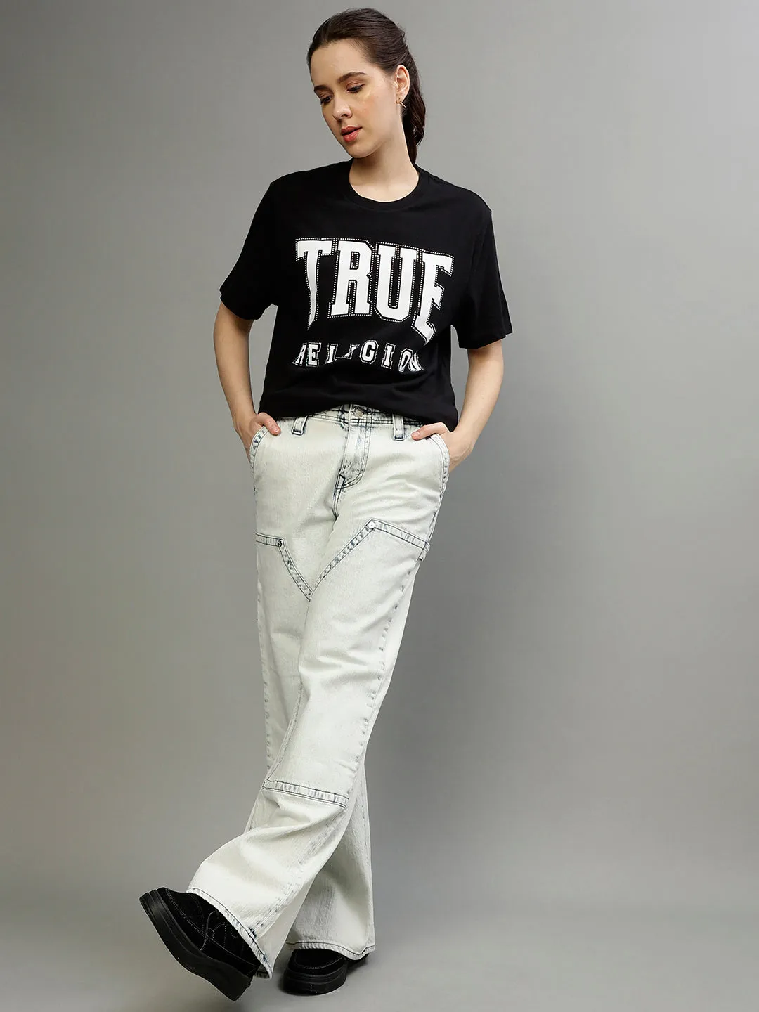True Religion Womens SN Bobbi Oversize Fit Blue Low Rise Jeans