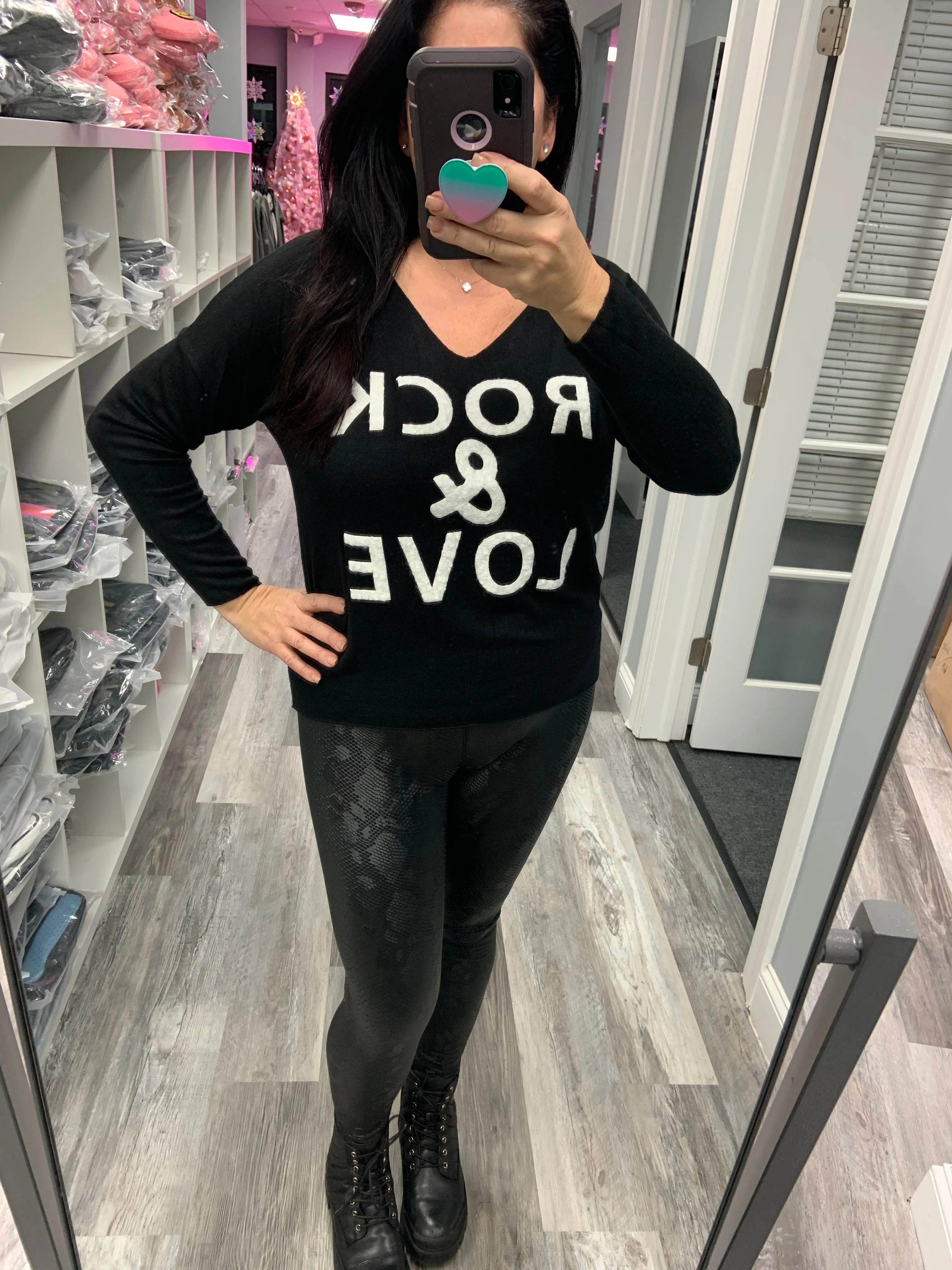 VENTI6 PU SNAKE SKIN PRINT LEGGING - BLACK