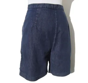Vintage 60s Denim Shorts Bermuda High Waist Dungaree Jeans S