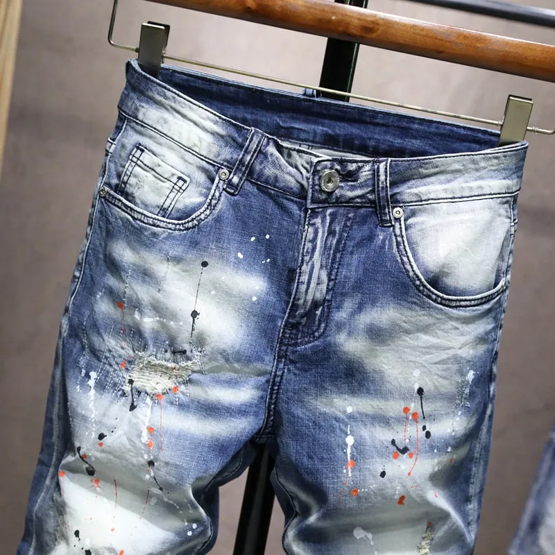 West Louis™ Ripped Stretch Hip Hop Denim Shorts