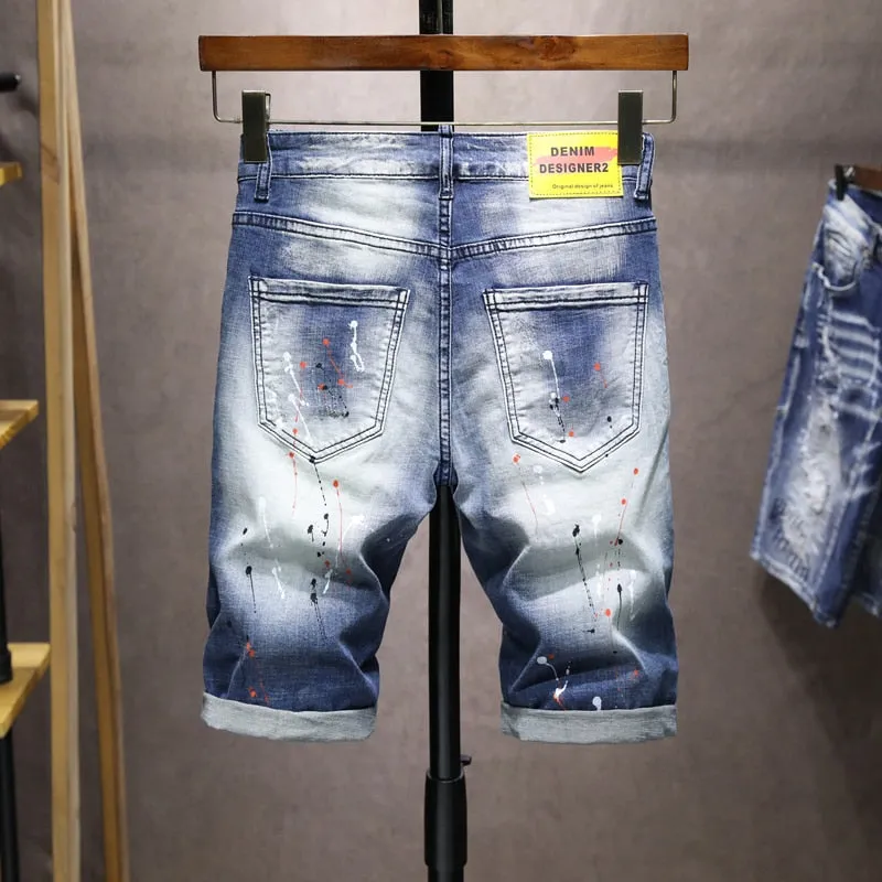 West Louis™ Ripped Stretch Hip Hop Denim Shorts