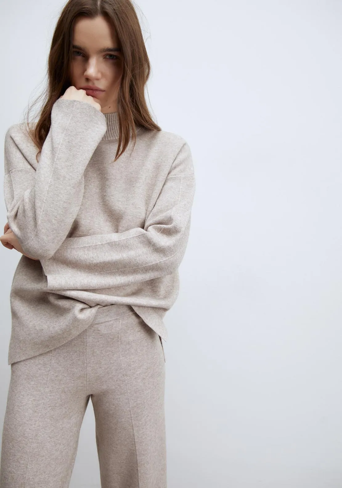 Wide-leg trousers - Natural Mink